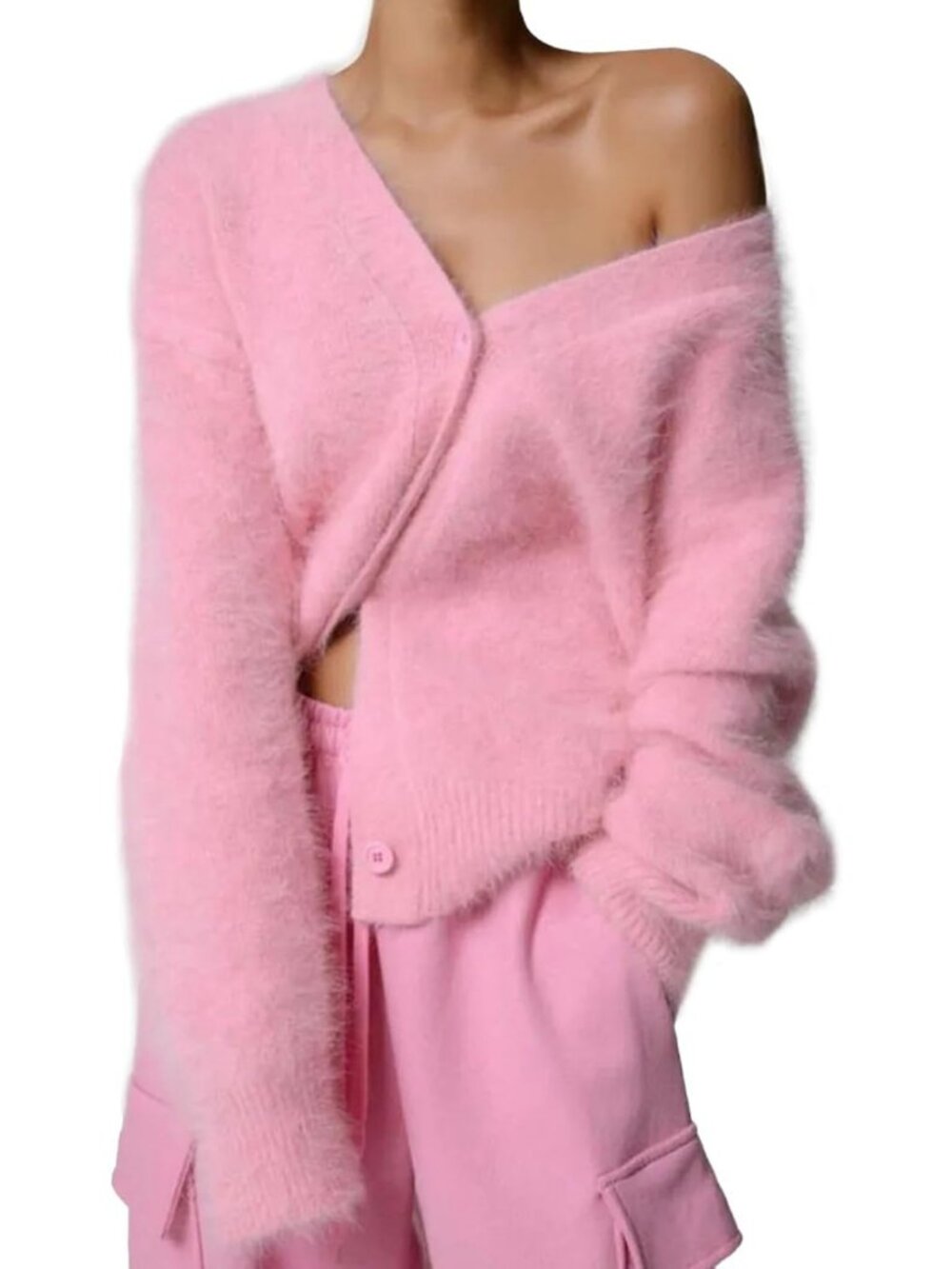 Cozy Fuzzy Mohair Cardigan | Slouchy Fluffy Knit V-Neck Sweater for Women